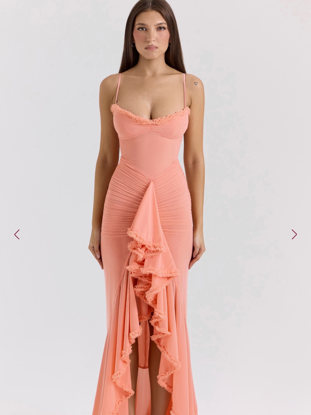 House Of Cb Coral Ruffle Midi Dress With Spaghetti Straps